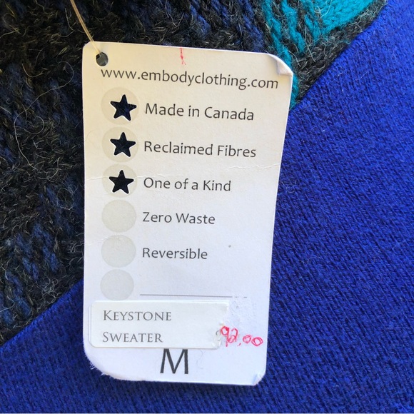 Upcycled Patchwork Keystone Sweater Blue Burgundy Medium Zip Up Fall Winter - Picture 6 of 6